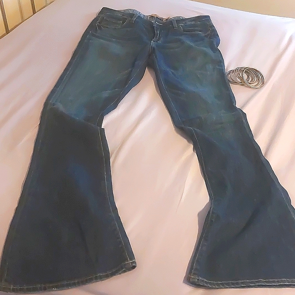 Flare Jeans, Paige Lou Lou Brand, 29 waist, med to low rise, drk wash denim